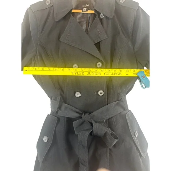 East 5th Black Double Breasted Belted Trench Coat Women Large‎ - Picture 4 of 10